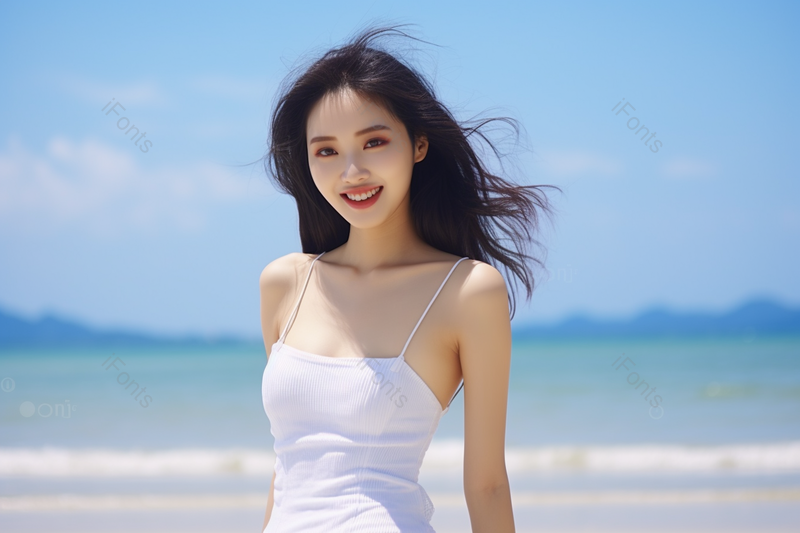 微笑的夏日海边休闲度假的美女,高清,摄影图,摄影图片,图片大全,摄影图免费下载